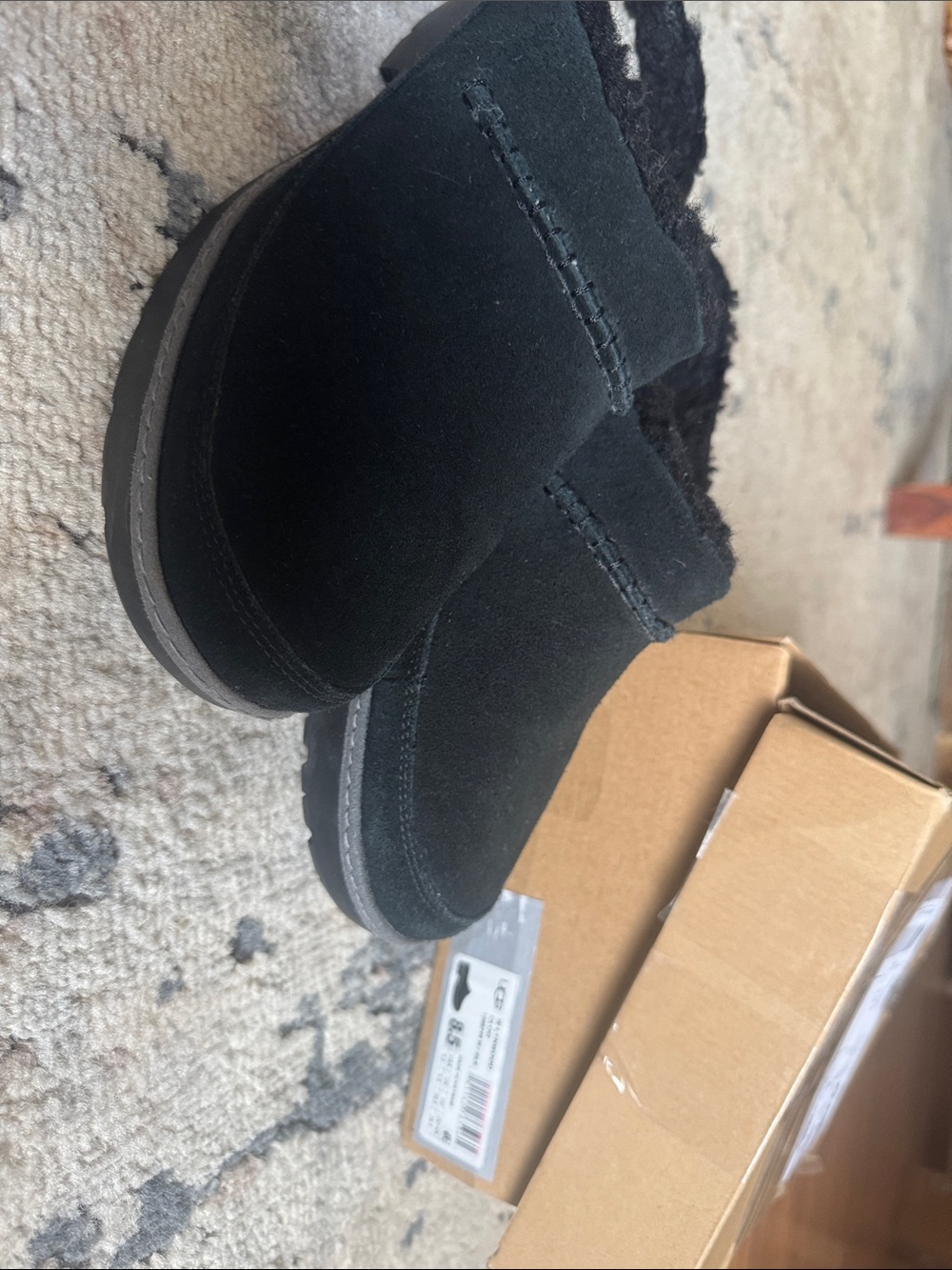 UGG Black Suede Shearling-Lined Slip-On Mules